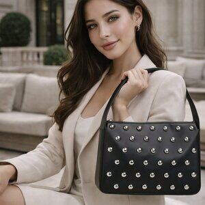 BCBGENERATION Novel Studded Shoulder Hobo HandBag Fx. Leather Black